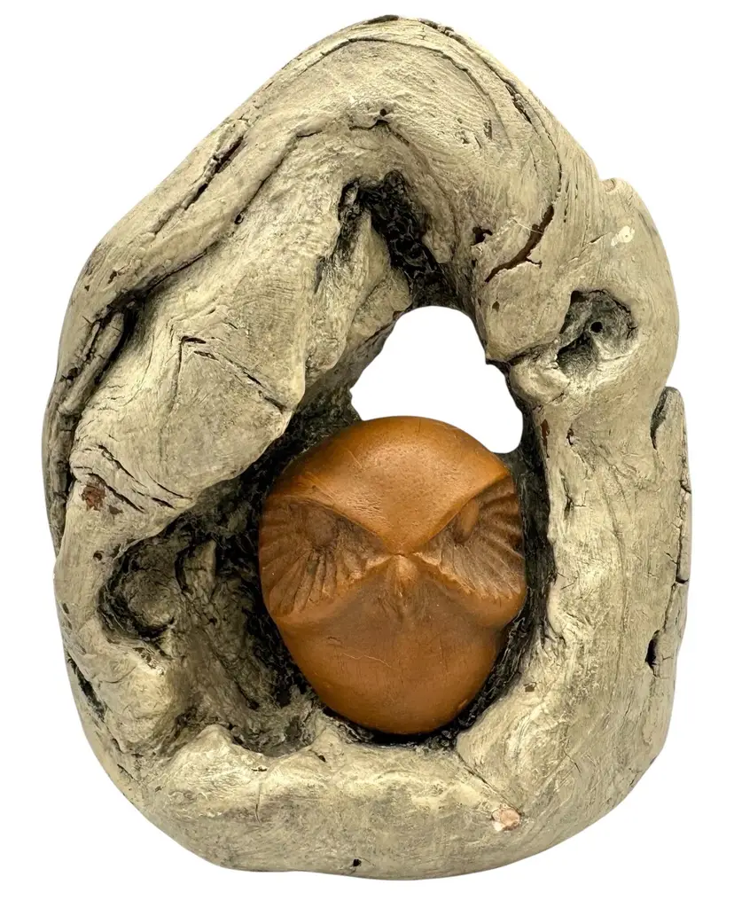 Vintage Legendware Products Owl Bird Figurine Statue Resin Tree Faux Wood 6.5”