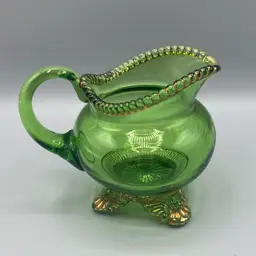 EAPG U.S. Glass Colorado Lacy Medallion Green Creamer "Katie"