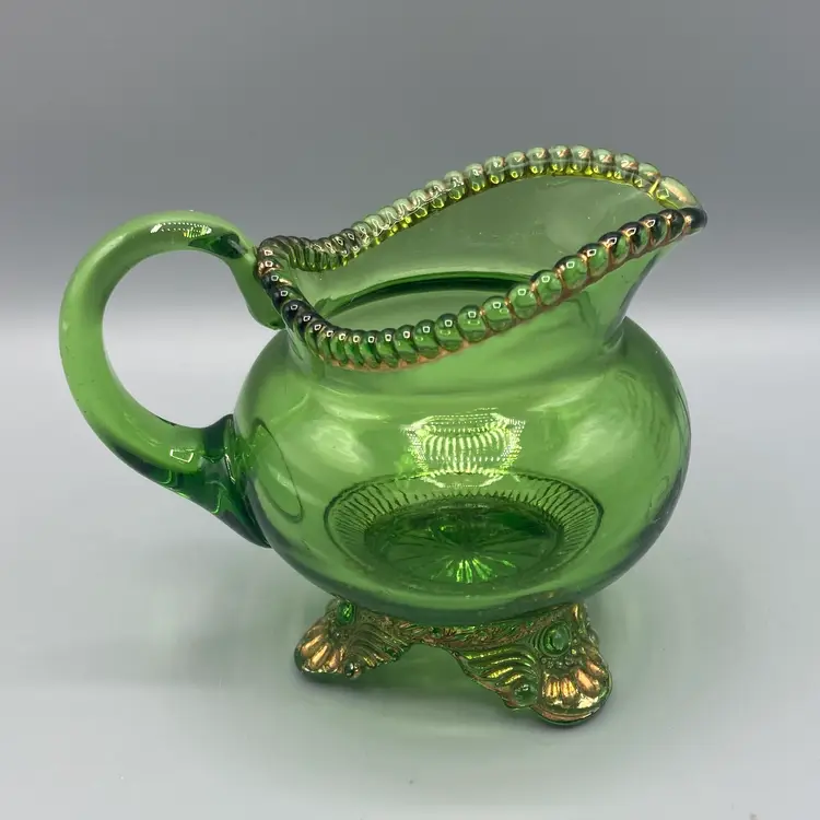 EAPG U.S. Glass Colorado Lacy Medallion Green Creamer "Katie"
