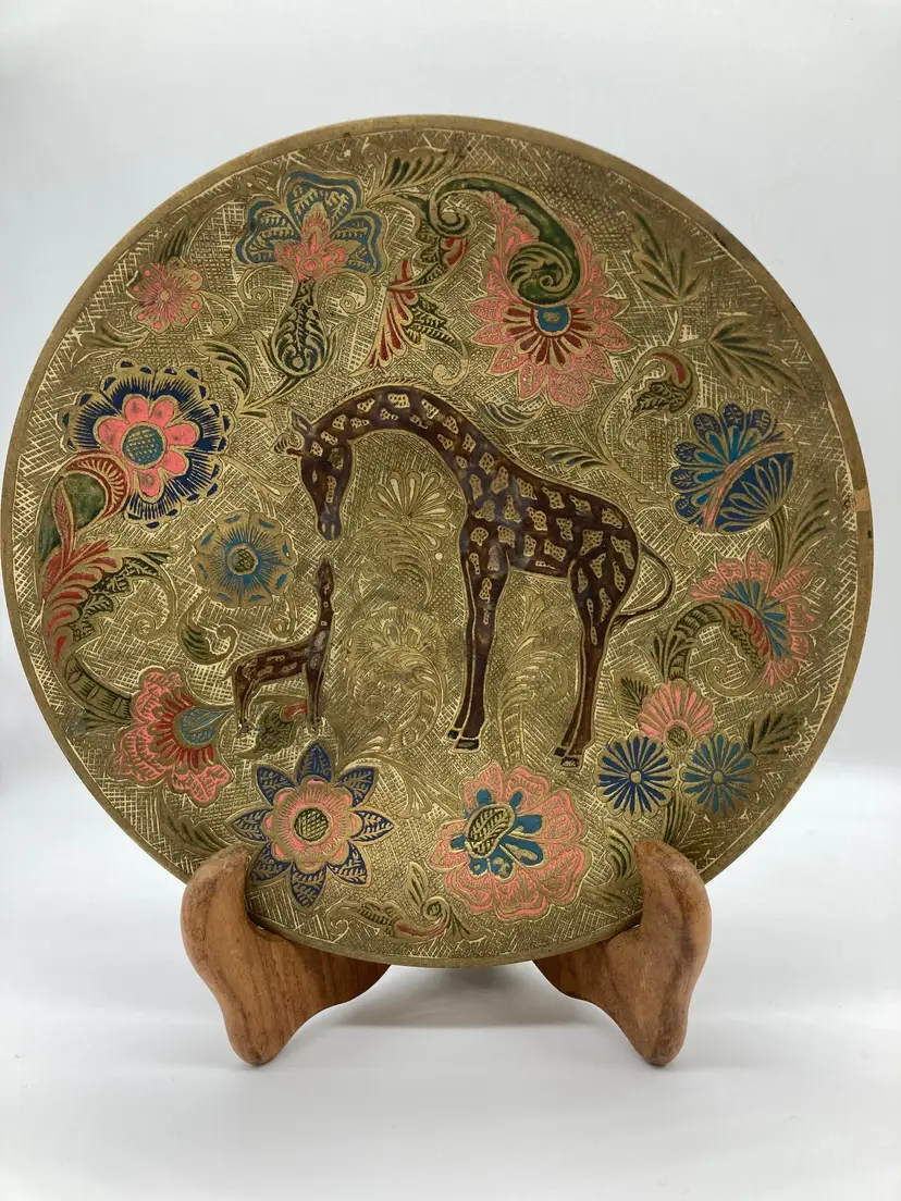 Brass Giraffe and Baby Decorative Bowl