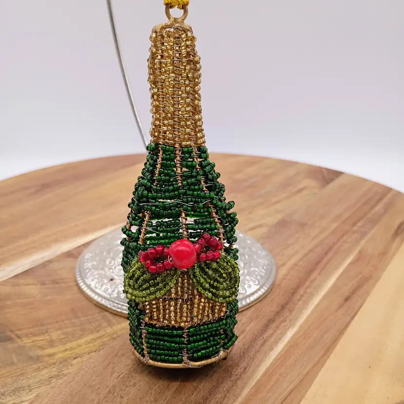 Glass Seed Bead Champagne Bottle Ornament By LEIF Designs.