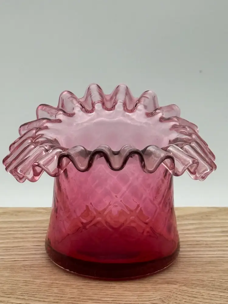 Fenton Cranberry Ruffle Hat Vase