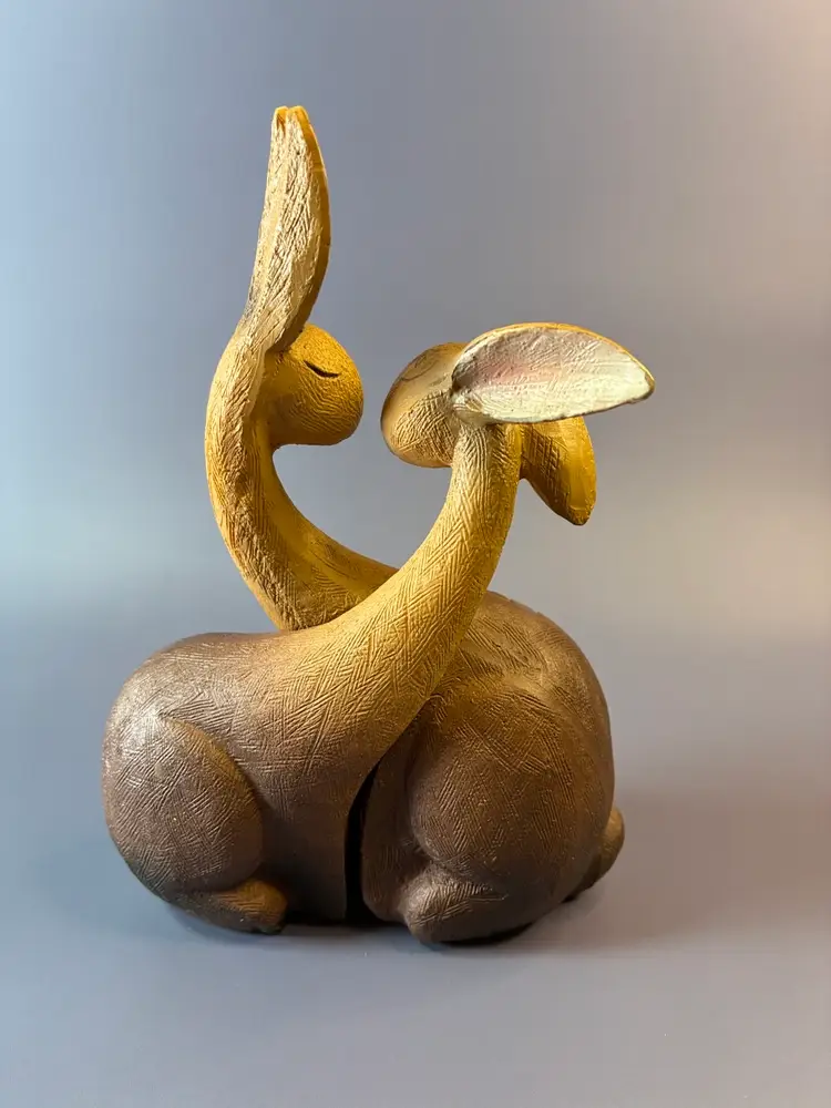 Resin Hugging Rabbit Figurines  6.25” T