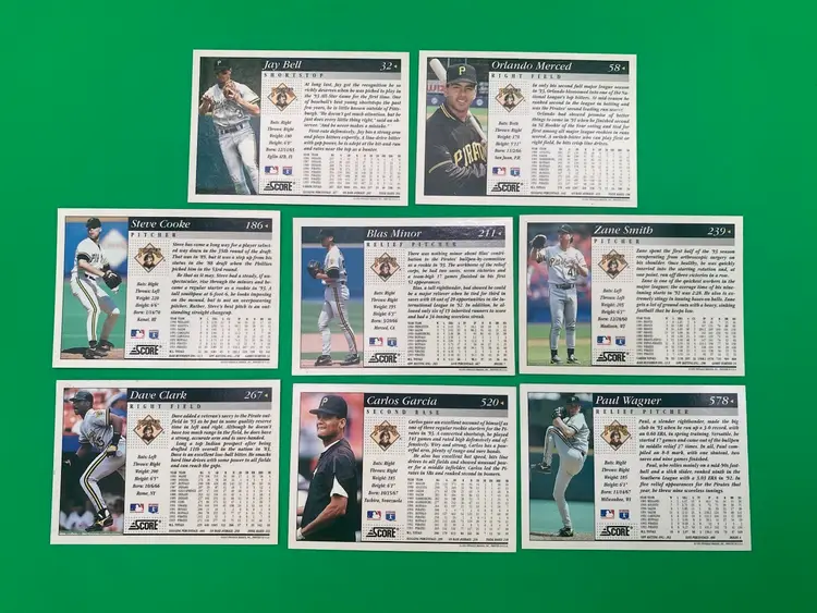 Score 1994 MLB Pittsburgh Pirates Lot of 8 Different Trading Cards