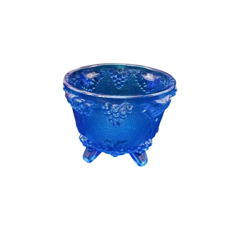 003 Jeannette Glass Harvest Grape blue footed candy dish