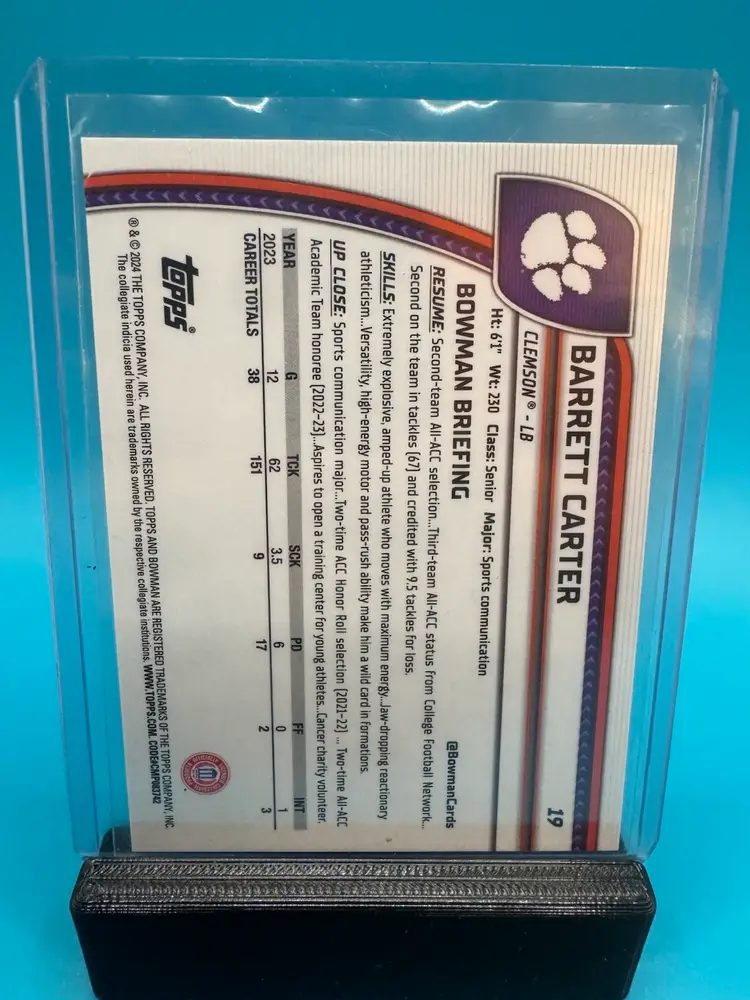 Barrett Carter 1st Bowman Chrome U Aqua Mini Diamonds Refractor /275 Cincinatti Bengals