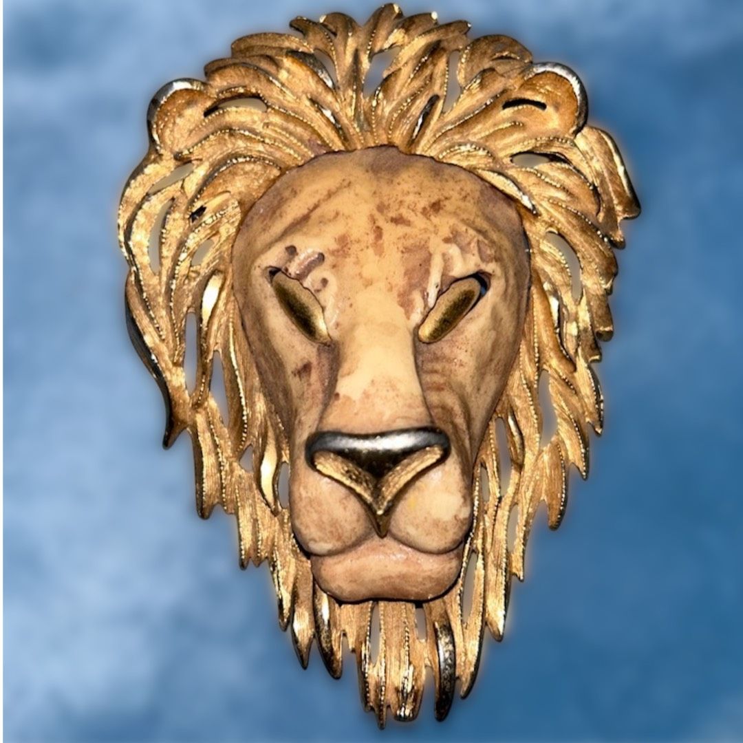 Niknax · Vintage 1970s Luca Razza Lion Broach Statement Piece Zodiac
