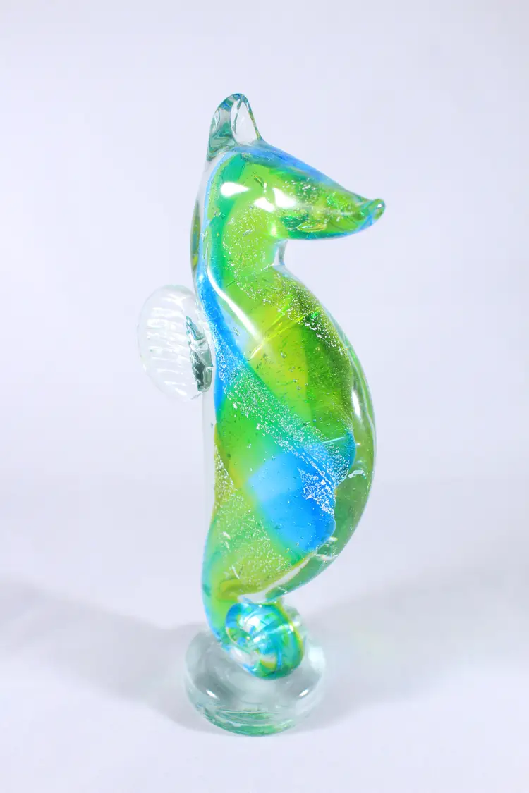 Seahorse Art Glass Figurine Blue Green Paperweight