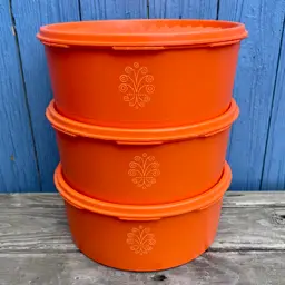 Vtg 70s Orange Tupperware Stackable Containers Set Servalier Bowls W/Lids 1205-7