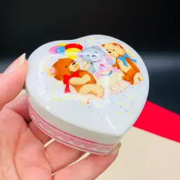 1983 Wallace Berries PARTY BEARS Heart Shaped Trinket Box - Japan