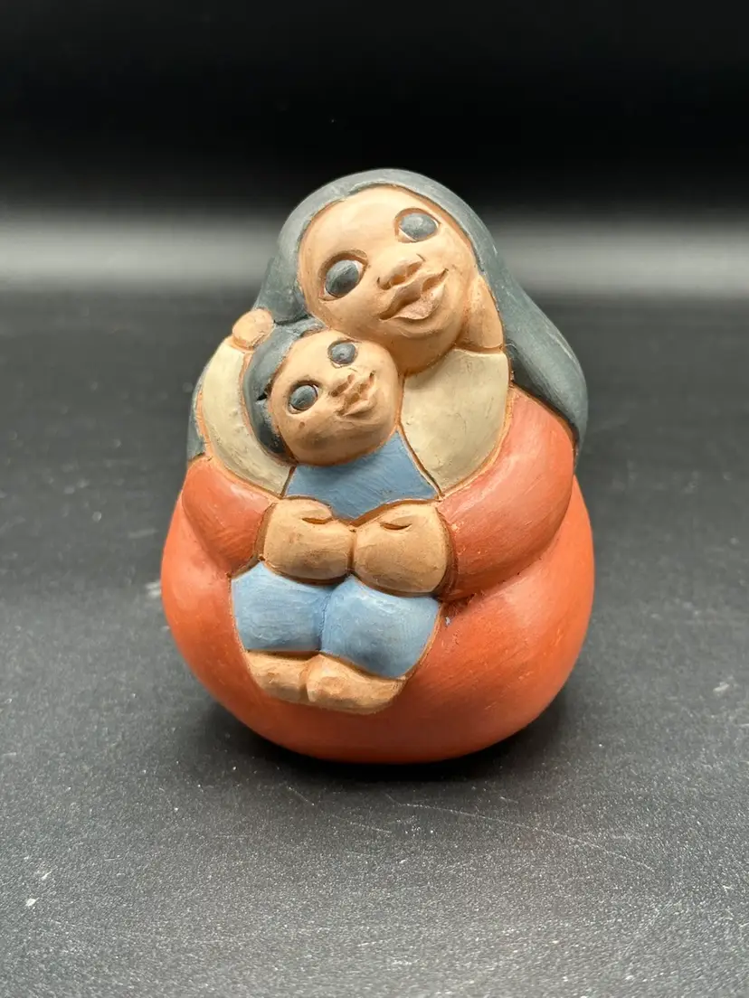 Terra Cotta Clay Pottery of Mother and Child Baby Folk Art from Chile Signed