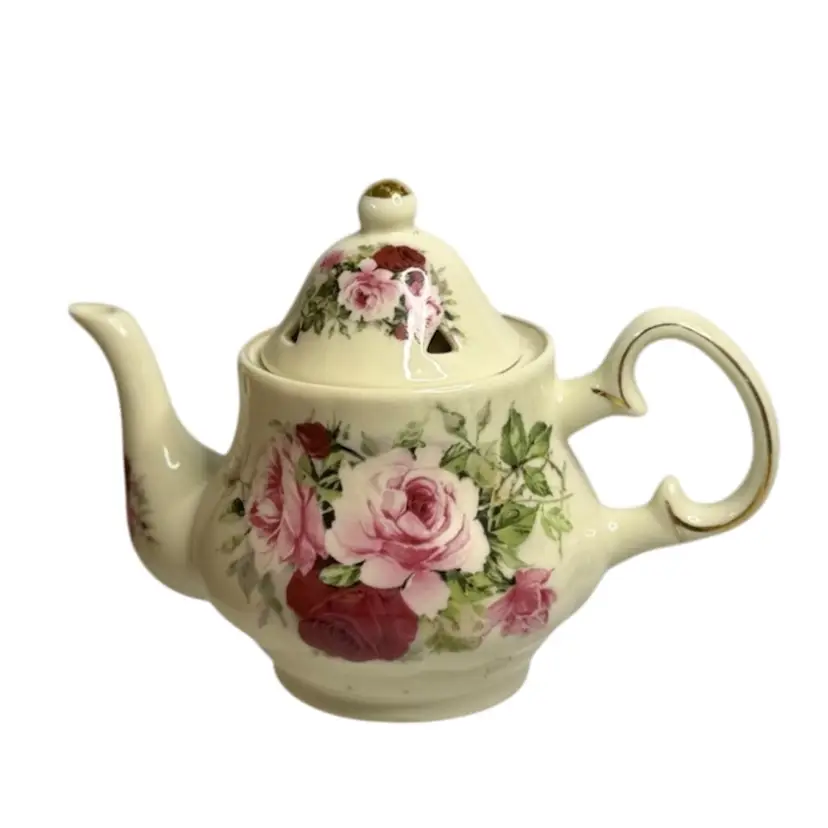 Vintage Small Teapot Porcelain Victorian Pink Rose Pattern Formalities by Baum Bros.
4-1/2” T x 6-1/2” L