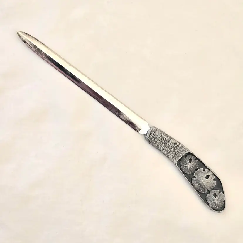 Letter Opener Sulitan Pewter Steel Knife Seashore Sand Dollar 1978 Vintage 6⅝"Long