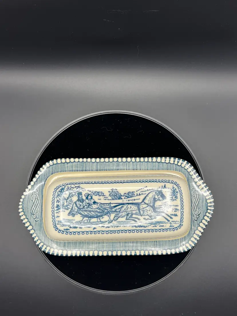 Currier and Ives covered butter dish