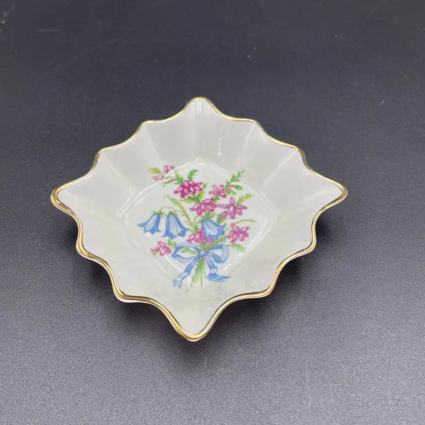 HM Sutherland Bone China Floral Pattern Trinket Dish Ashtray Vintage