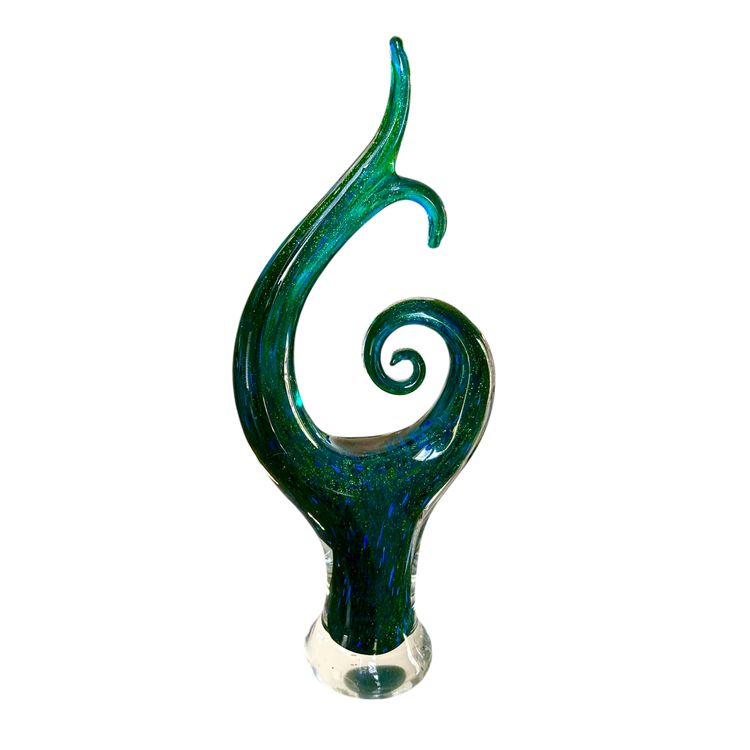 Tall Murano Style Abstract Swirl Green Glitter Art Glass