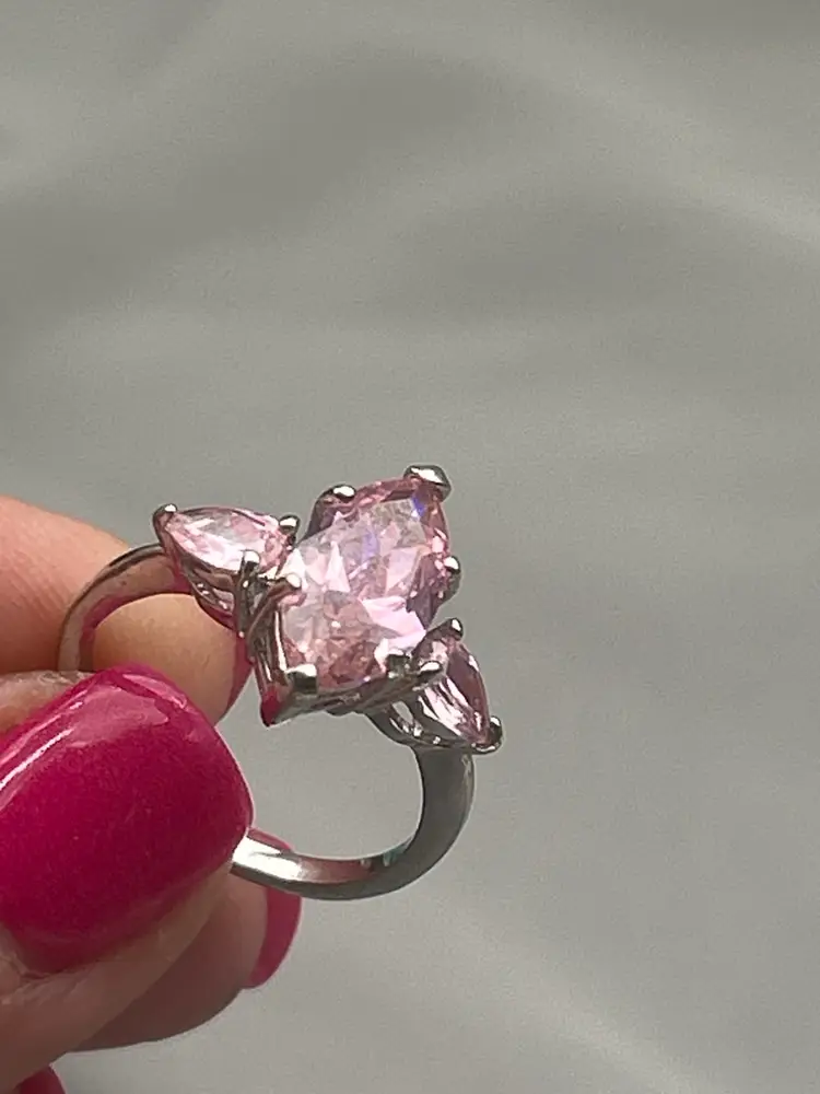 Promise. Collection Sterling Silver Triple Marquise-Cut Pink Gemstone Statement Ring – Size 8 | 925