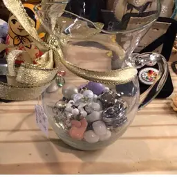 Blown glass pitcher with remaining clip on and screw back earrings