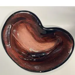 Vintage -Chunky Amethyst Art Glass- Trinket Dish –  Freeform Heart Shape, 7.5” Wide, 5.75” Long, 1” High- Heavy