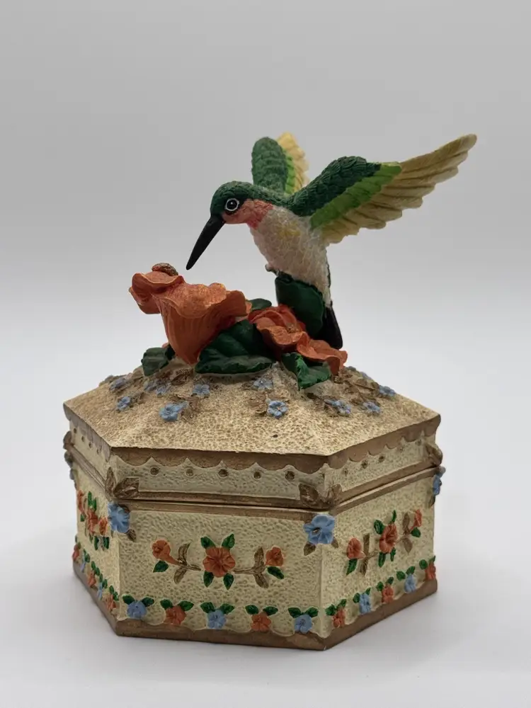 Ruby Hummingbird Wings of Love Ceramic Music & Trinket Box