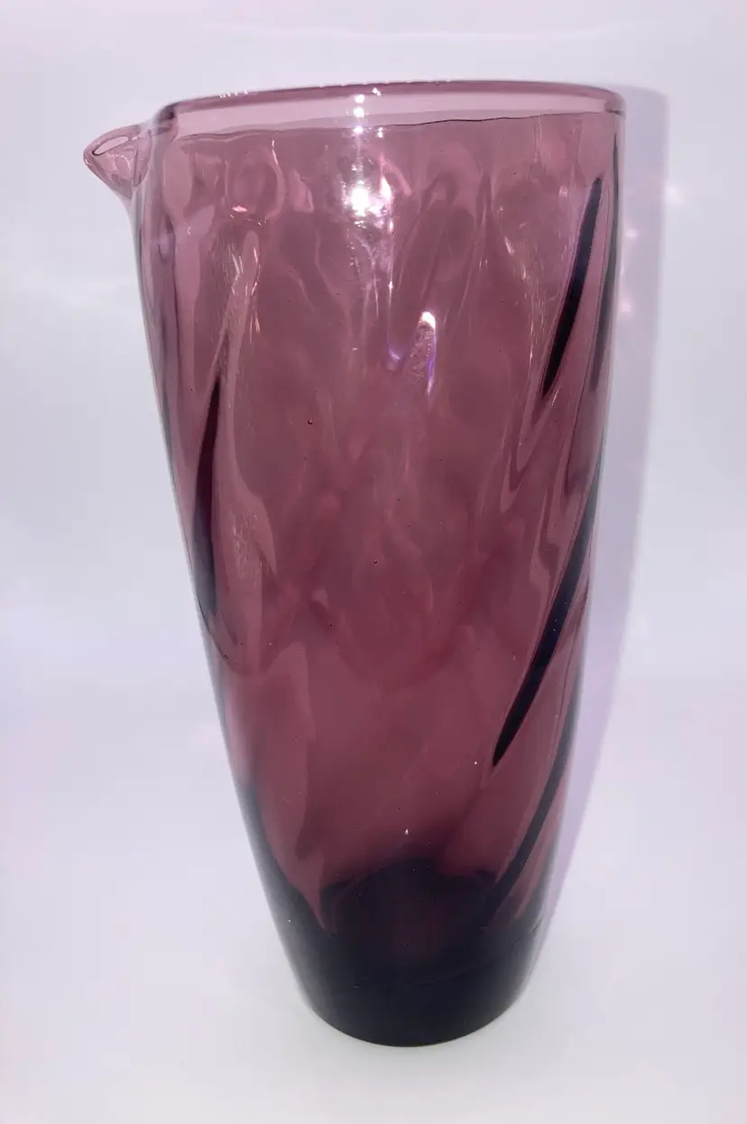 Purple Glass Pitcher 6 1/4” Tall 2 3/4” Wide!