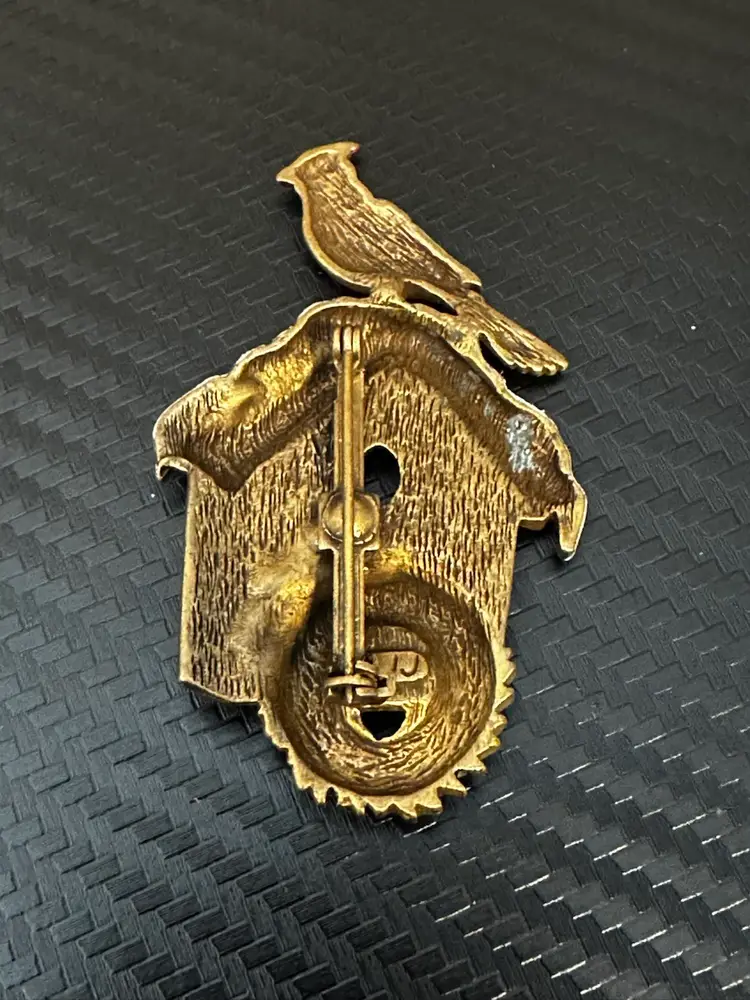 JJ Cardinal Bird House Brooch