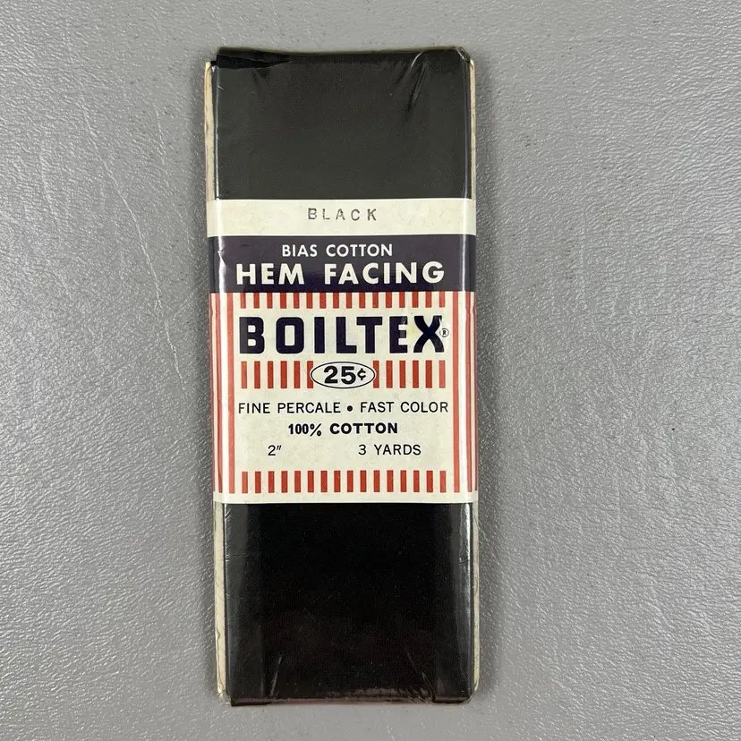 New Vintage Boiltex Hem Facing Bias Cotton 2"  Black 3 Yards NOS USA Sewing