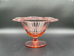 Vintage Pink Depression Glass Open Lace Compote with Beautiful Etching