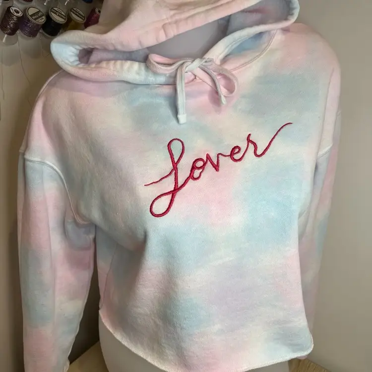 Embroidered LOVER cropped Hoodie