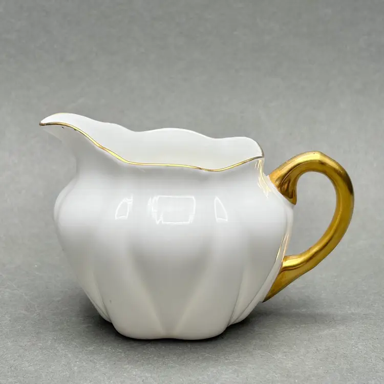 Vintage Shelley Dainty White Bone China Creamer with Gold Handle and Rim