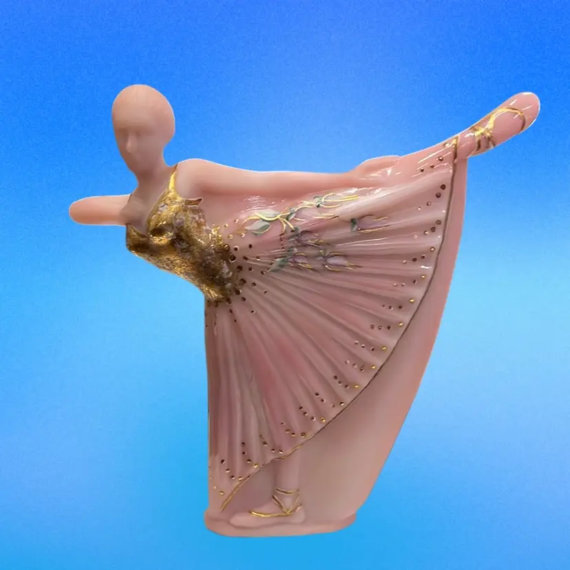Vintage Fenton Pink Satin Glass Ballerina Dancer Hand Painted Signed 6.5"