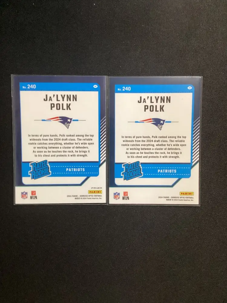 Ja’Lynn Polk 2024 Panini Donruss Optic Rated Rookie Blue Hyper Prizm & Base