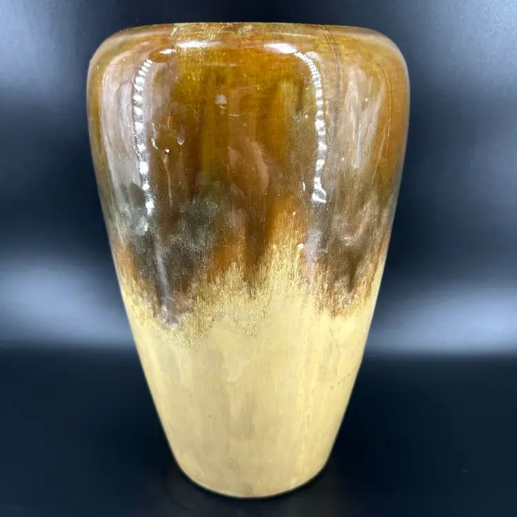 Zanesville Stoneware Pottery Two Tone Brown Glaze Vase (With Hole)