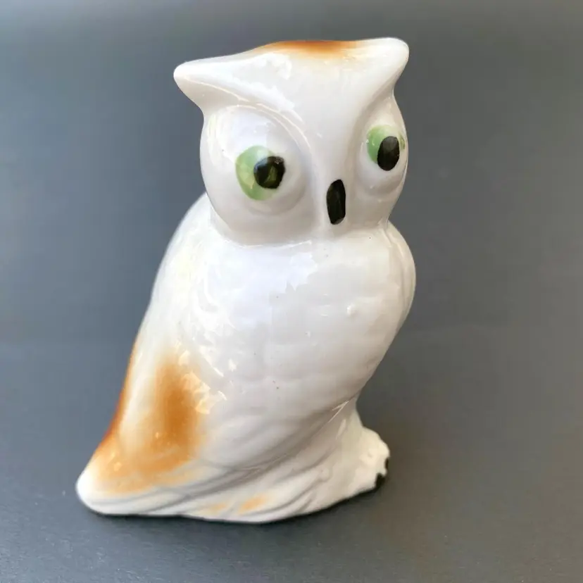 Green Eyed Ceramic Owl Figurine
