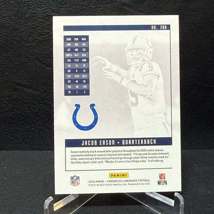 Jacob Eason  2020 Panini Chronicles Luminance #208 Pink RC Rookie Indianapolis Colts