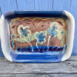 Klickitat Pottery Stoneware Pottery Rectangle Casserole Dish Floral Glazed WA
