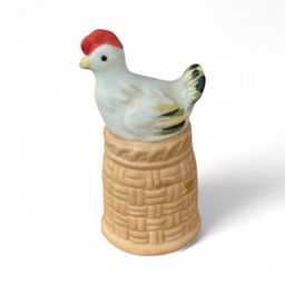 Vintage Enesco Thimble Hen on a Basket Nest Made In Japan