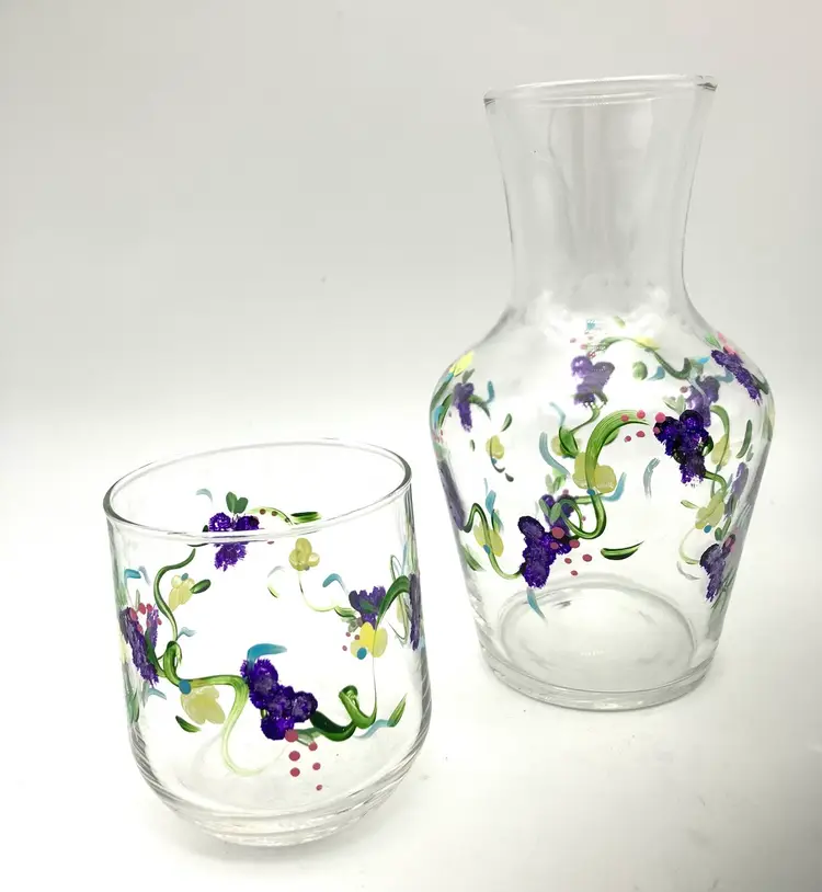 BIN - Hand Painted Tumble Up Carafe Glass Bedside