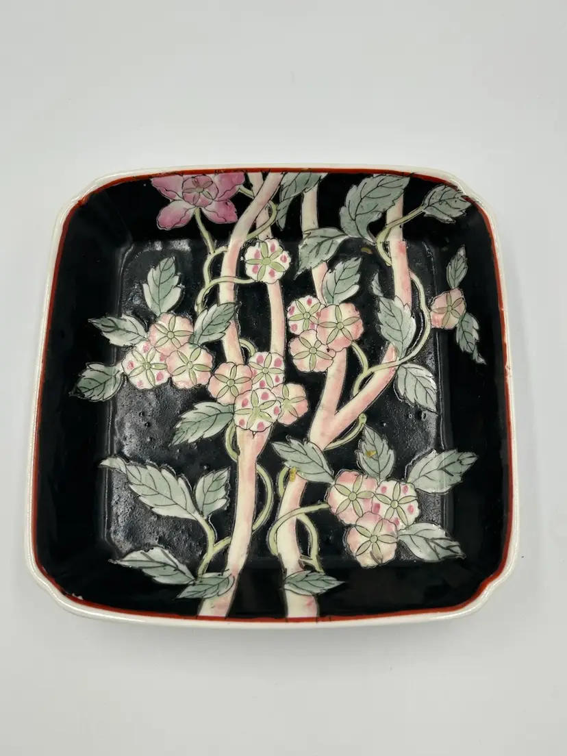 CPC Macau Glazed Porcelain Decorative Dish Oriental Raised Floral Painting