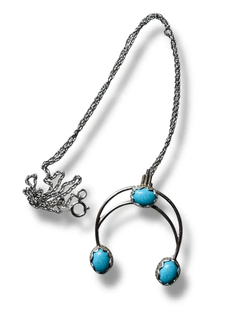 Southwest Style Sterling Silver Turquoise 1.5” x 1.25” Pendant On 18” Sterling Chain Necklace - Metal Tested & Guaranteed