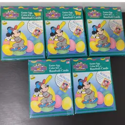 Vintage 90's Mickey Mouse Easter Egg Color Kits + Baseball Cards Lot of 5
