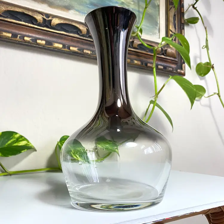 1960s Vitreon Lustreware Silver Fade Wine Decanter MCM Smoked Mercury Glass