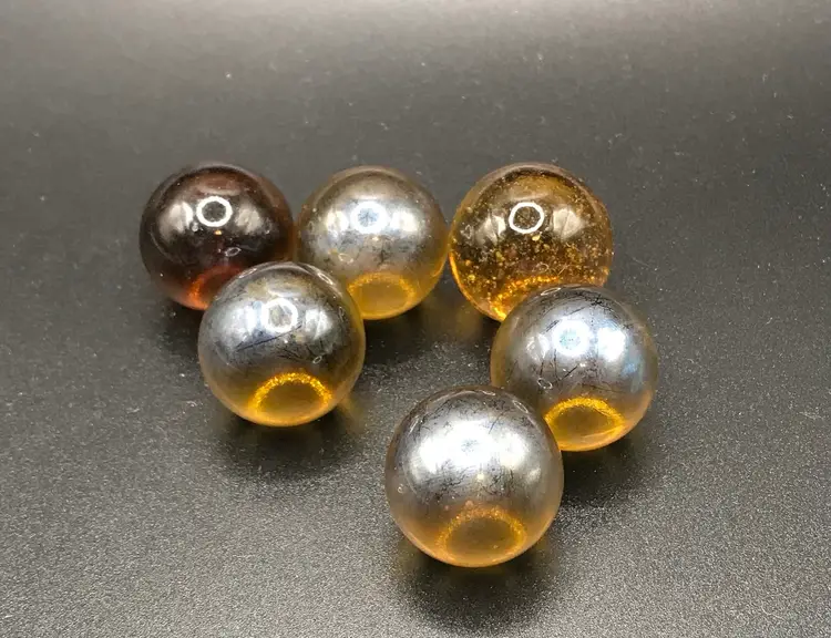 6 Pc’s Amber Art Glass Marbles-1” Hand Made Style With Bubbles-Decorative Craft