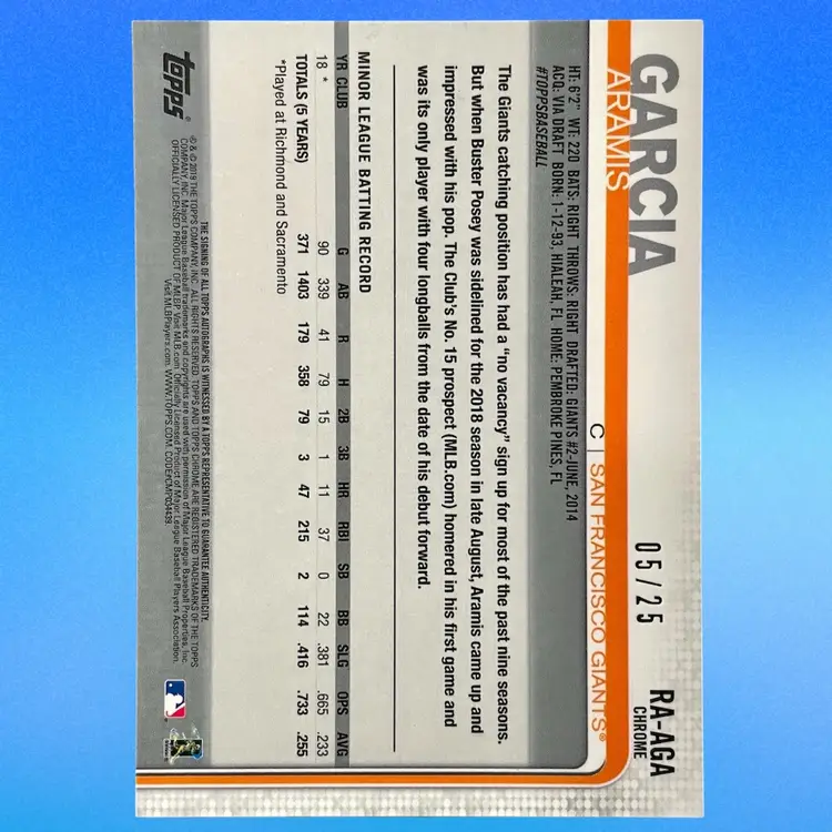 Aramis Garcia Auto 5/25 Orange 🍊 Color Match - 2019 Topps Chrome - San Francisco Giants - Autograph