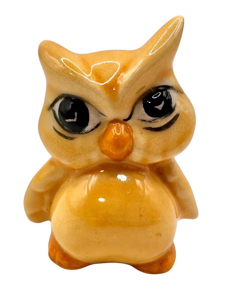Signed WIW or MIM Studio Art Pottery Owl Bird Figurine Orange Cartoon 2”