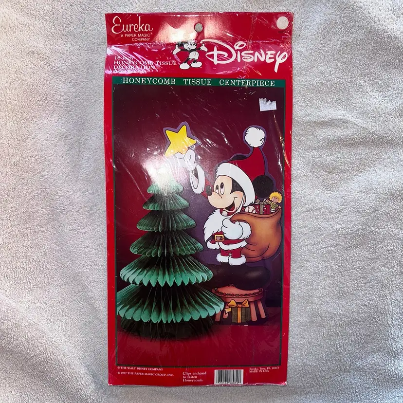 NOS Sealed Vintage 1987 Eureka Paper Magic Company Disney Mickey Christmas Honeycomb Tissue Centerpiece