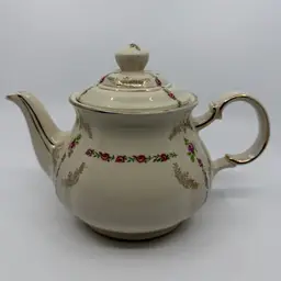 Vintage Sadler Porcelain Tea Pot England Pink Rose Florals w/Gold Trim