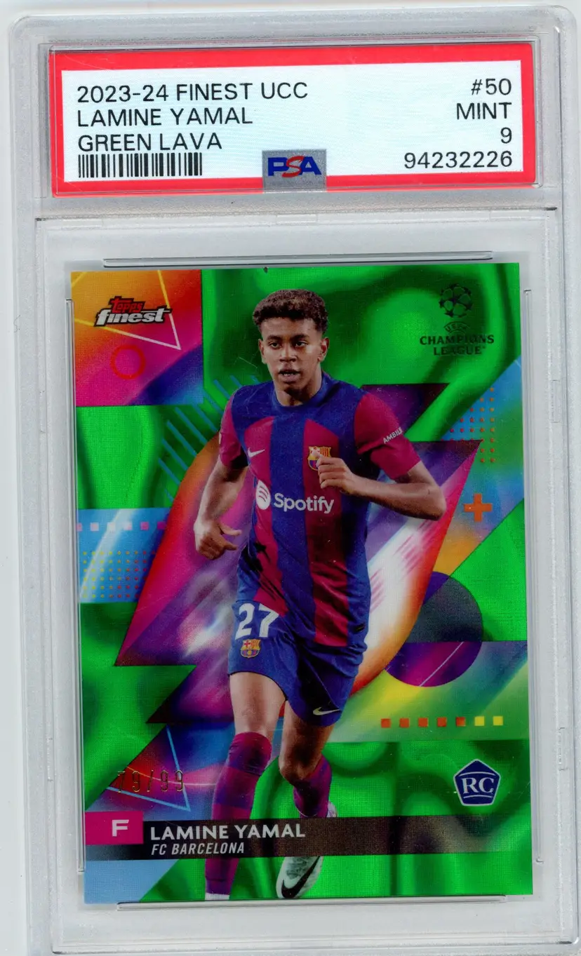 2023-24 Topps Finest UCC LAMINE YAMAL RC Rookie /99 Green Lava SP #50 FC BARCELONA PSA 9 MINT