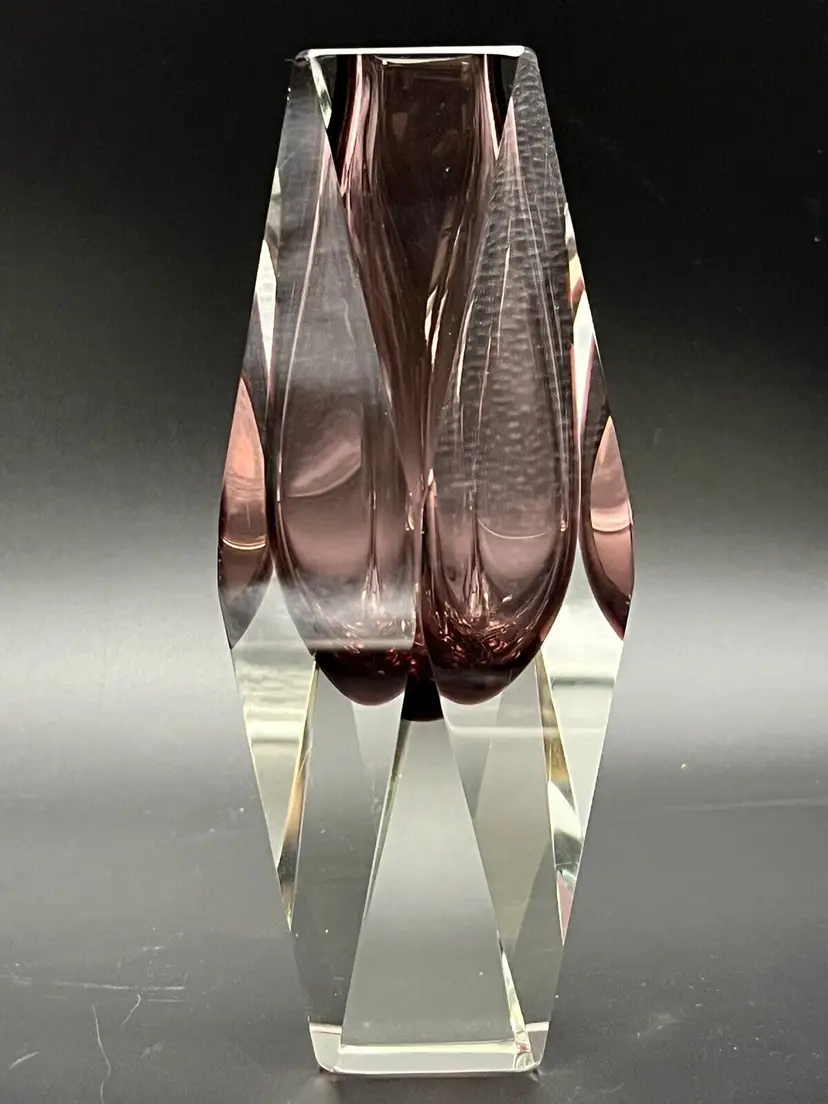 Vtg Murano Mandruzzato Italy Purple Plum Amethyst Sommerso Faceted Glass Vase