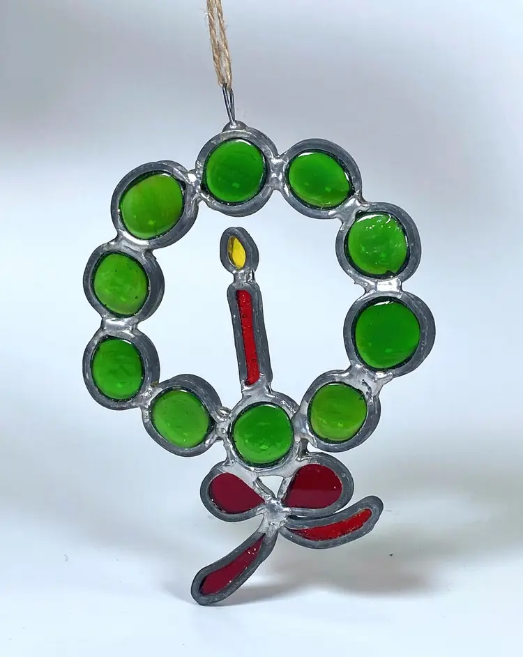 *VTG* Leaded Stained Bubble Glass Wreath/Suncatcher w/Centerpiece Candle